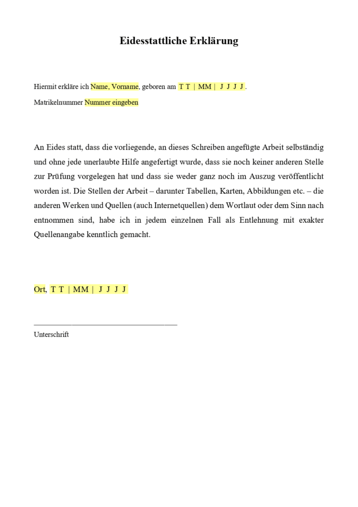 Eidesstattliche Erklärung Definition, Bedeutung, Muster und Vorlagen