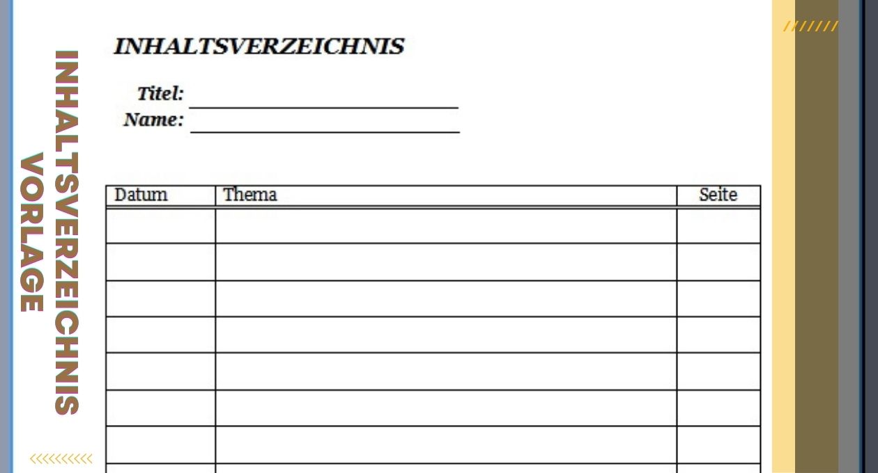 Inhaltsverzeichnis Vorlage